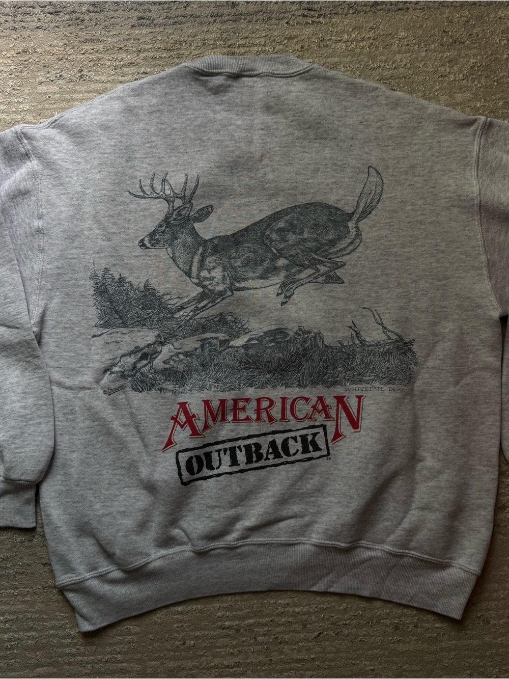 Jerzees Gray 'American Outback' Crewneck Sweatshirt with Deer Graphic
